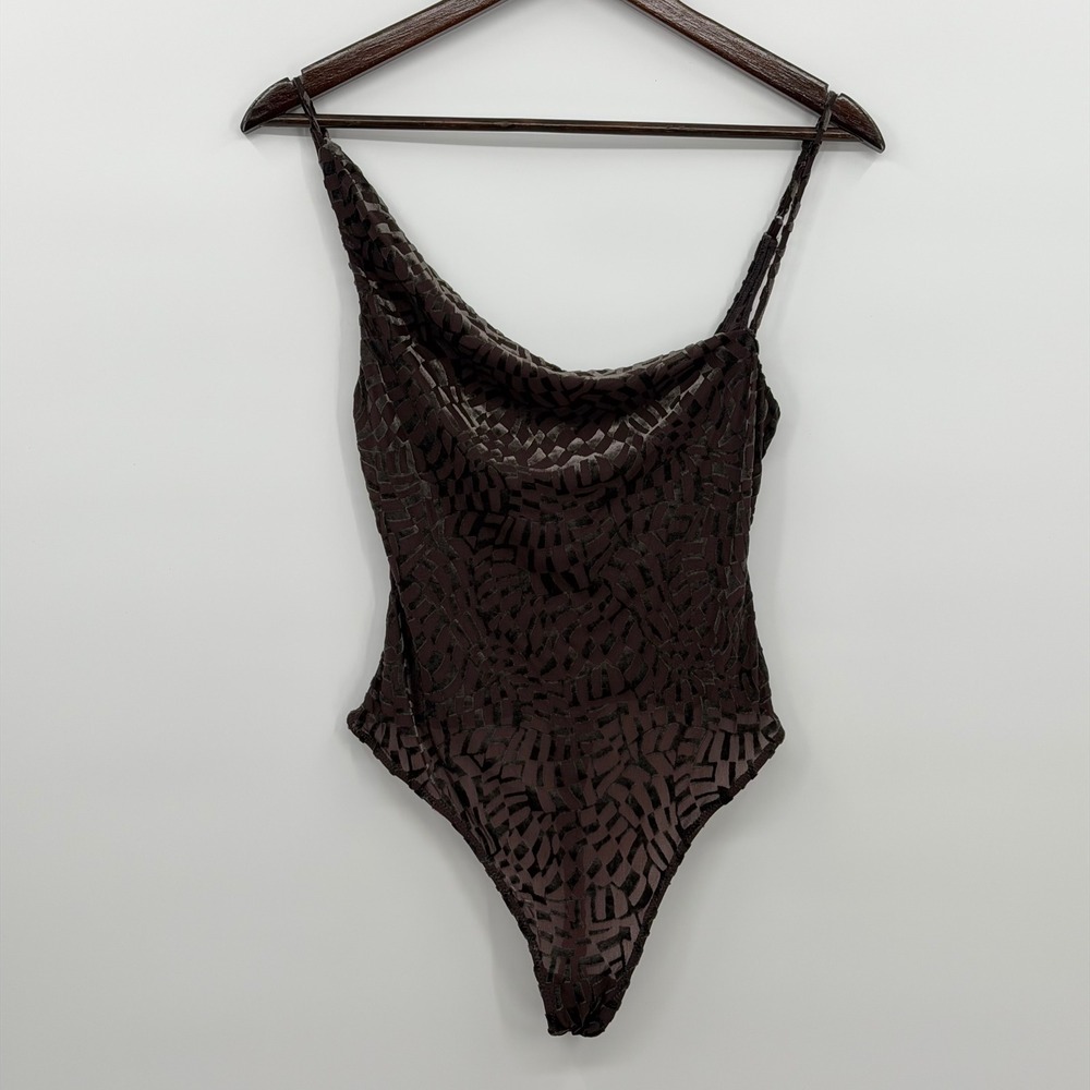Out From Under Urban Outfitters Brown Burnout Velvet Cowl Neck Bodysuit Medium